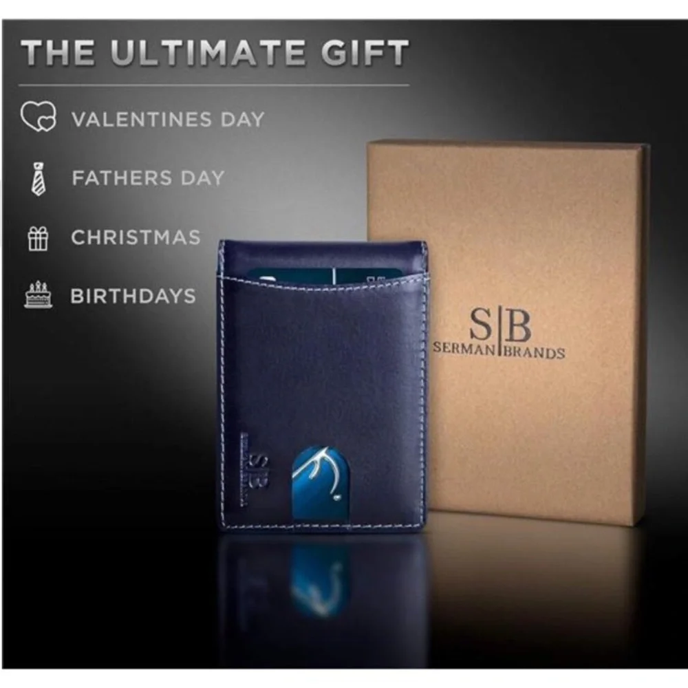 RFID Blocking Slim Bifold Genuine Leather Minimalist Front Pocket Wallets
